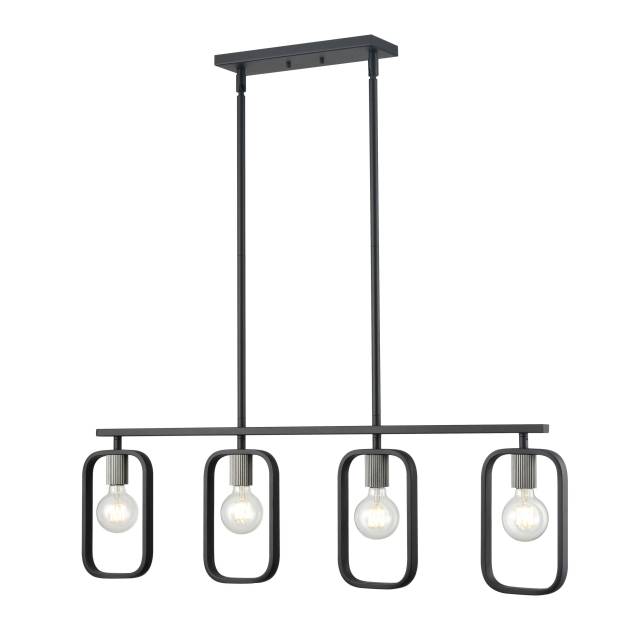Dylan 39'' Wide 4-Light Linear Chandelier - Matte Black with Nickel Sockets