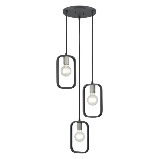 Dylan 12'' Wide 3-Light Chandelier - Matte Black with Nickel Sockets
