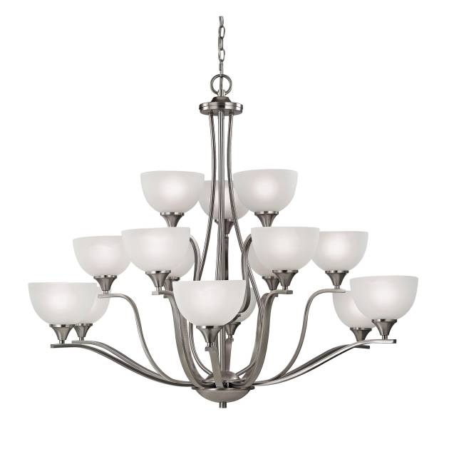 Bristol Lane 45'' Wide 15-Light Chandelier - Brushed Nickel with White Glass