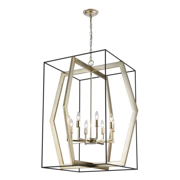 Mixed Geometries 32'' Wide 8-Light Chandelier - Silver Leaf