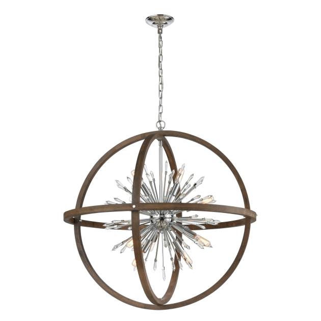 Morning Star 19.5'' Wide 6-Light Chandelier - Aged Fir with Chrome