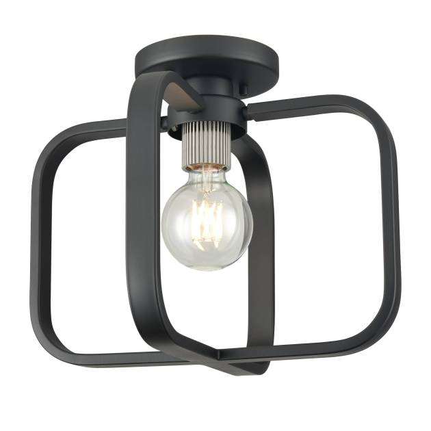 Dylan 13'' Wide 1-Light Flush Mount - Matte Black with Nickel Sockets