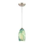 Evening Sky 5'' Wide 1-Light Mini Pendant - Satin Nickel with Blue Cloud Glass