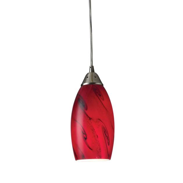 Galaxy 5'' Wide 1-Light Pendant - Satin Nickel with Red Glass