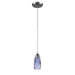 Milan 3'' Wide 1-Light Pendant - Satin Nickel with Starburst Blue Glass