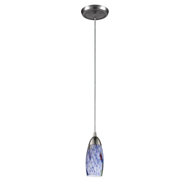 Milan 3'' Wide 1-Light Pendant - Satin Nickel with Starburst Blue Glass
