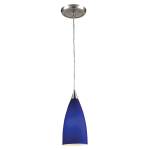 Vesta 5'' Wide 1-Light Pendant - Satin Nickel with Blue Glass