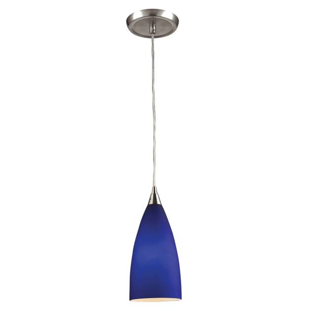 Vesta 5'' Wide 1-Light Pendant - Satin Nickel with Blue Glass