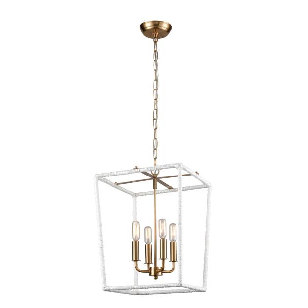 Kingdom 14'' Wide 4-Light Pendant - Aged Brass with White
