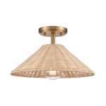 Rydell 14'' Wide 1-Light Semi Flush Mount - Brushed Gold and Rattan