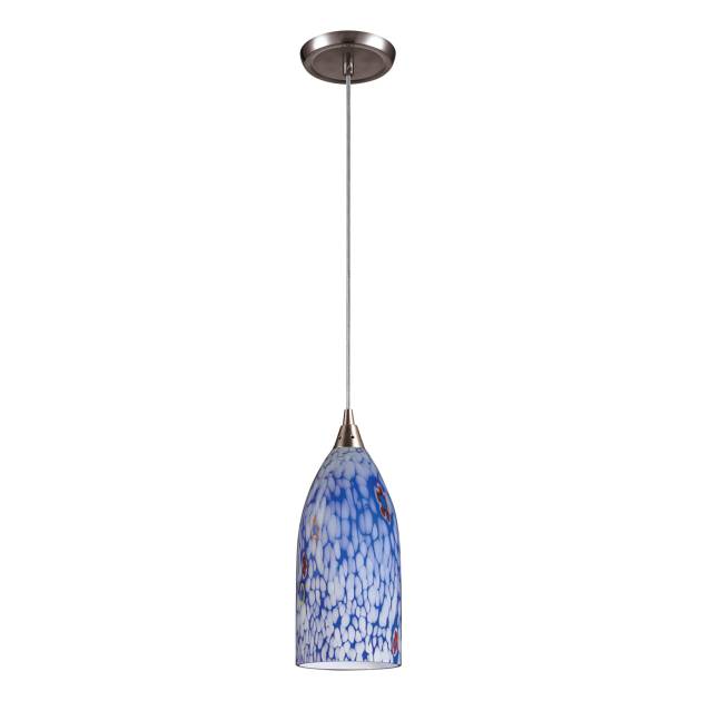 Verona 5'' Wide 1-Light Pendant - Satin Nickel with Starburst Blue Glass