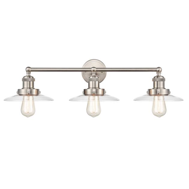 English Pub 28'' Wide 3-Light Vanity Light - Satin Nickel with Clear Glass