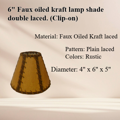 6" Faux oiled kraft double-laced lamp shades with white styrene hardback. - Image 3
