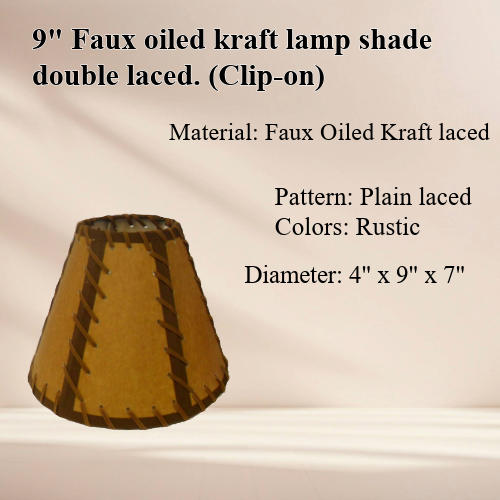 9" Faux oiled kraft double-laced lamp shades with white styrene hardback and clack clip-on. - Image 5