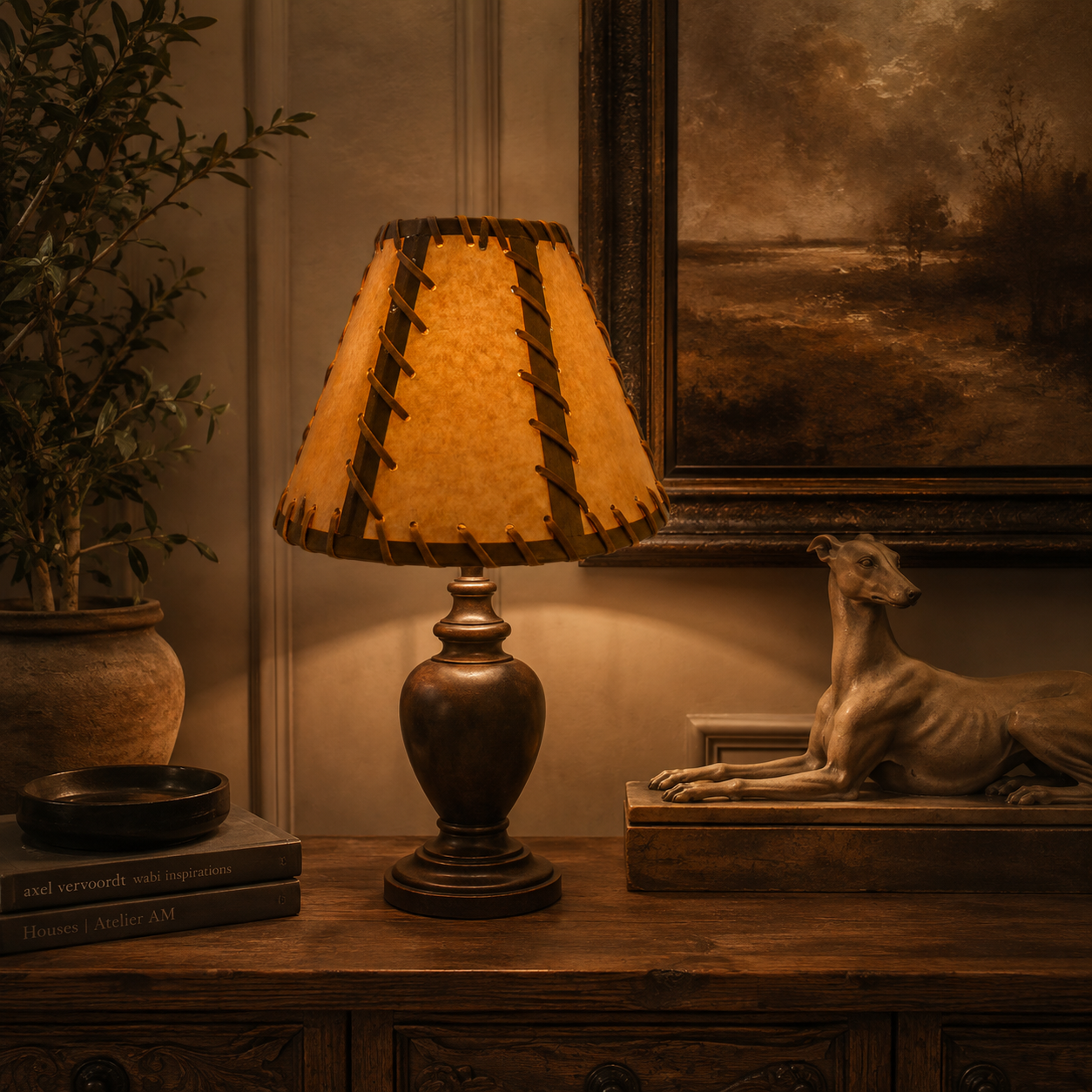 6" Faux oiled kraft double-laced lamp shades with white styrene hardback. - Image 2