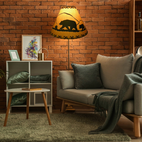 12″Rustic Bear scene-Faux oiled Kraft lamp shade with lacing top and bottom. - Image 7