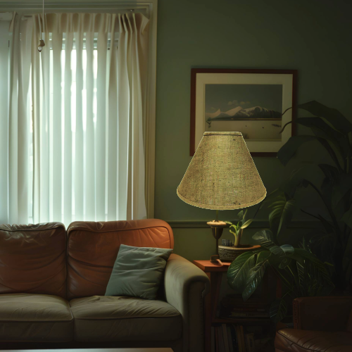 16" Brown burlap lamp shades with white styrene backing. - Image 6