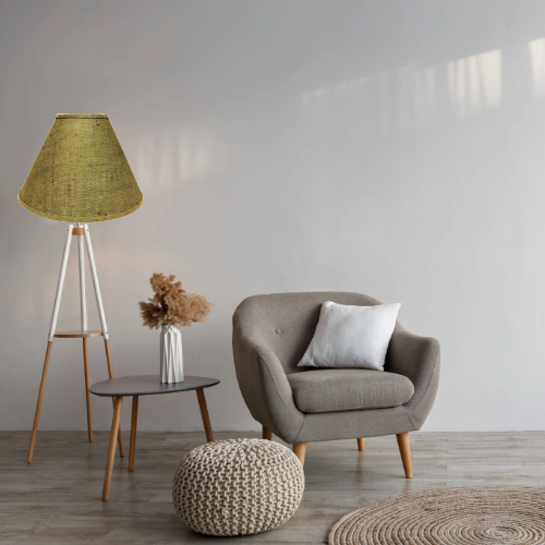 16" Brown burlap lamp shades with white styrene backing. - Image 5