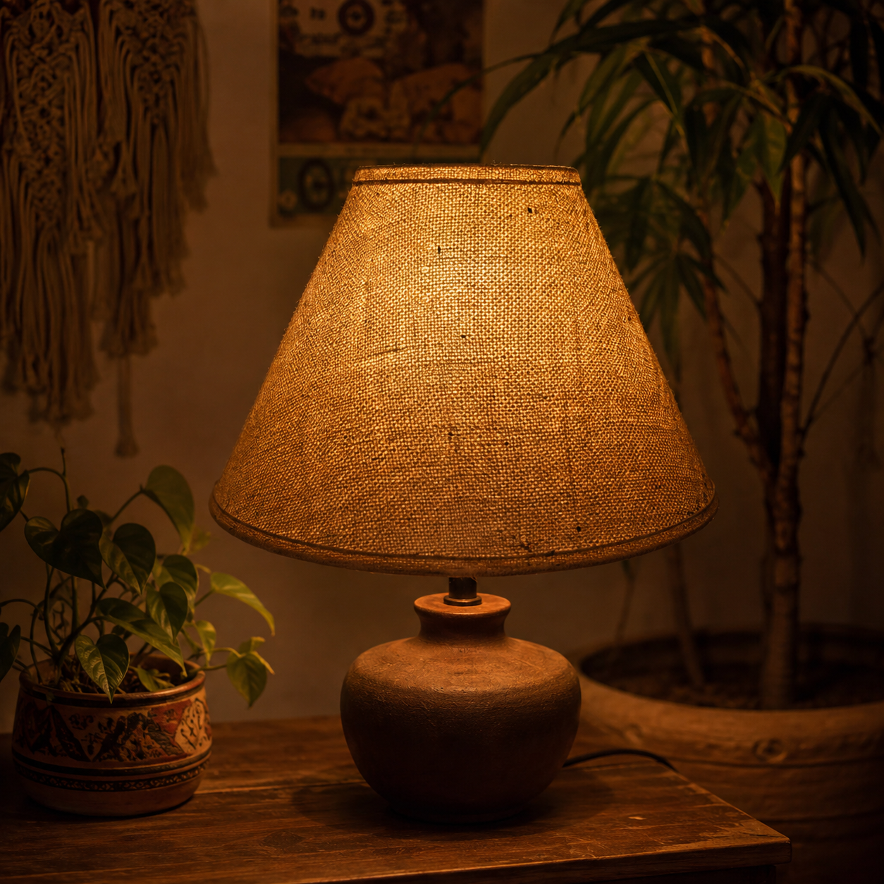16" Brown burlap lamp shades with white styrene backing. - Image 4