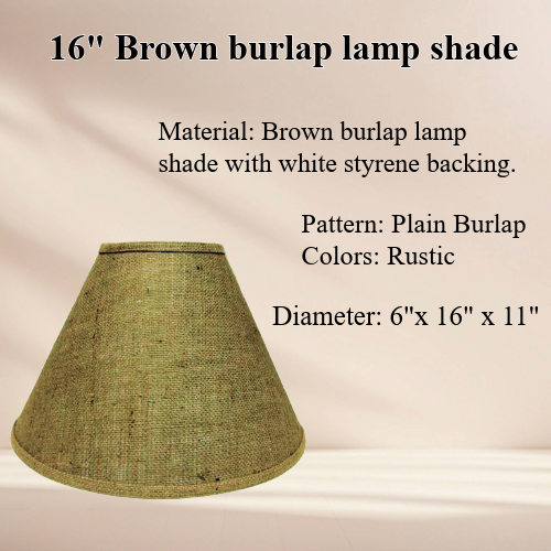 16" Brown burlap lamp shades with white styrene backing. - Image 2