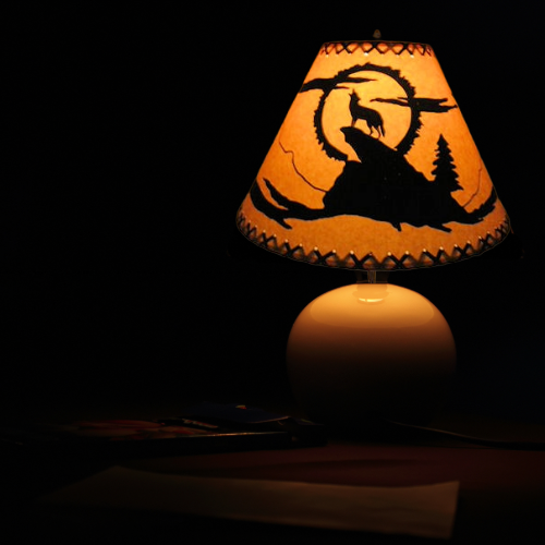 9" Rustic Coyote scene-Faux oiled kraft laced lamp shade with lacing top and bottom and comes with clip-on. - Image 3