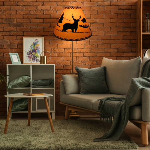 18" Rustic Deer scene-Faux oiled kraft lamp shade with lacing top and bottom. - Image 6