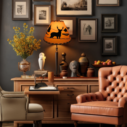 18" Rustic Deer scene-Faux oiled kraft lamp shade with lacing top and bottom. - Image 5