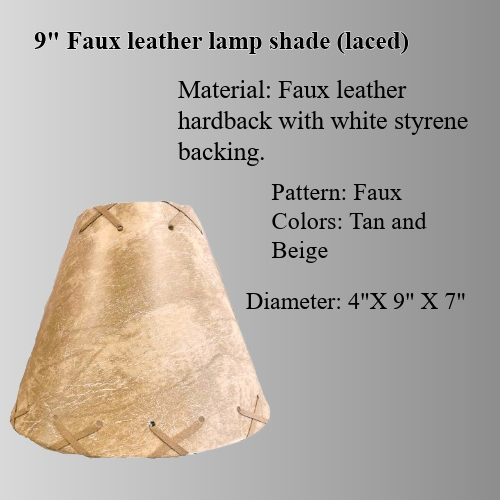 9" Tan and taupe Faux leather hardback lamp shade with white styrene backing- laced top and bottom comes with clip-on. - Image 3