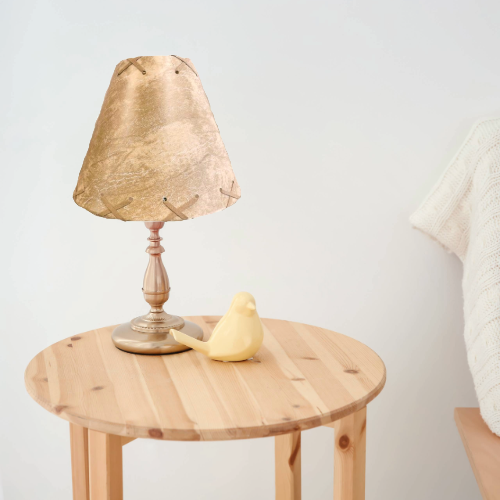 14" Tan and taupe Faux leather hardback lamp shade with white styrene backing- laced top and bottom - Image 5