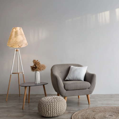 12" Tan and taupe Faux leather hardback lamp shade with white styrene backing- laced top and bottom - Image 5