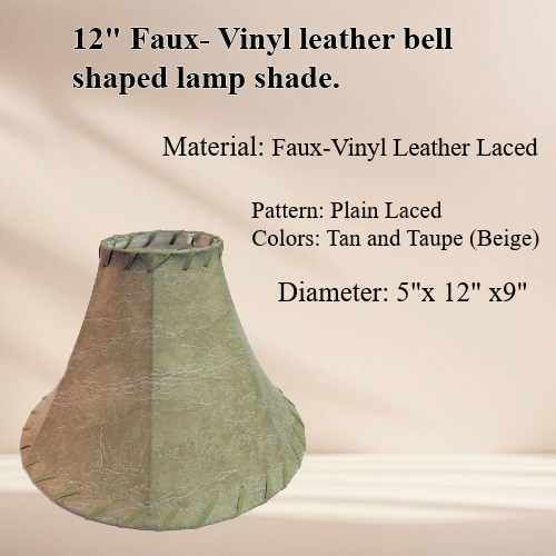 12" Tan and taupe Faux- Vinal leather bell shaped lamp shade. - Image 4