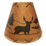 9" Rustic Deer scene-Faux oiled kraft laced lamp shade with lacing top and bottom and comes with clip-on.