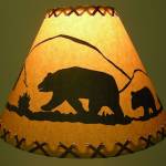 12″Rustic Bear scene-Faux oiled Kraft lamp shade with lacing top and bottom.