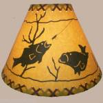 14" Rustic Fish scene-Faux oiled kraft lamp shade with lacing top and bottom.