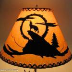 18" Rustic Coyote scene-Faux oiled kraft lamp shade with lacing top and bottom.