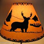 16" Rustic Deer scene-Faux oiled kraft lamp shade with lacing top and bottom.