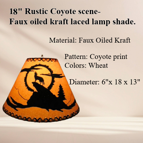 18" Rustic Coyote scene-Faux oiled kraft lamp shade with lacing top and bottom. - Image 3