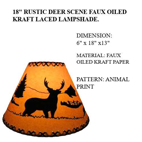18" Rustic Deer scene-Faux oiled kraft lamp shade with lacing top and bottom. - Image 3