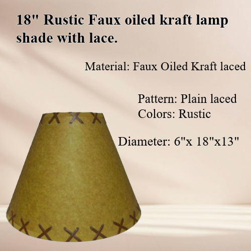 18" Rustic Faux oiled kraft lamp shade with lacing top and bottom. - Image 3