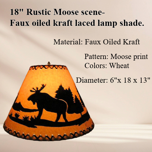 18" Rustic Moose scene-Faux oiled kraft lamp shade with lacing top and bottom. - Image 4