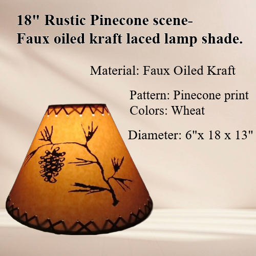 18" Rustic Pinecone scene-Faux oiled kraft lamp shade with lacing top and bottom. - Image 4