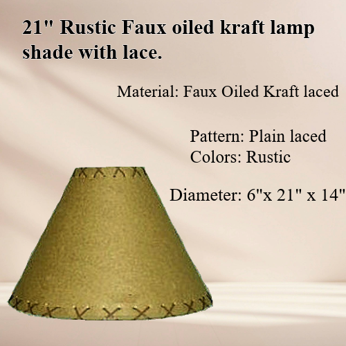 21" Rustic Faux oiled kraft lamp shade with lacing top and bottom. - Image 3