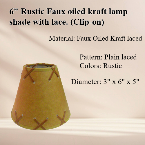 06" Rustic Faux oiled kraft clip-on lamp shade with lacing top and bottom. - Image 4