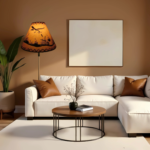 14" Rustic Flying loon scene-Faux oiled kraft lamp shade with lacing top and bottom. - Image 4