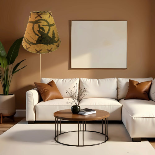 14" Rustic Coyote scene-Faux oiled kraft lamp shade with lacing top and bottom. - Image 6