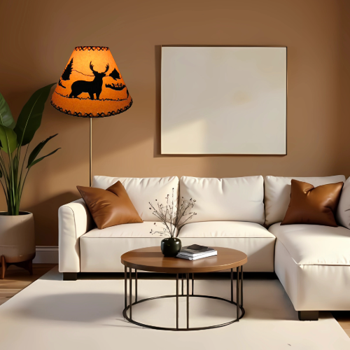 18" Rustic Deer scene-Faux oiled kraft lamp shade with lacing top and bottom. - Image 7