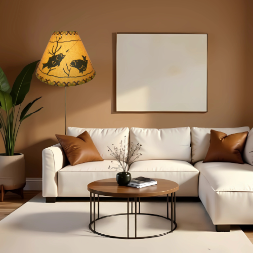 14" Rustic Fish scene-Faux oiled kraft lamp shade with lacing top and bottom. - Image 7