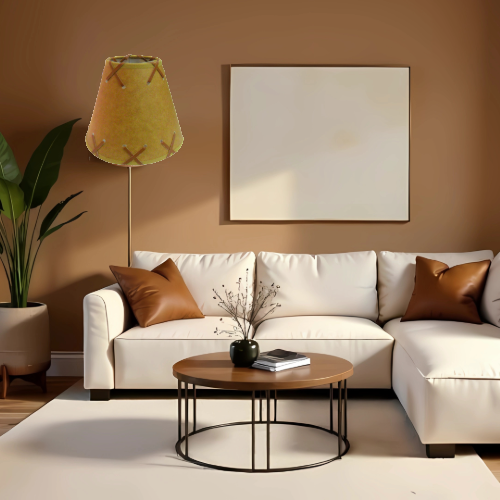 18" Rustic Faux oiled kraft lamp shade with lacing top and bottom. - Image 5
