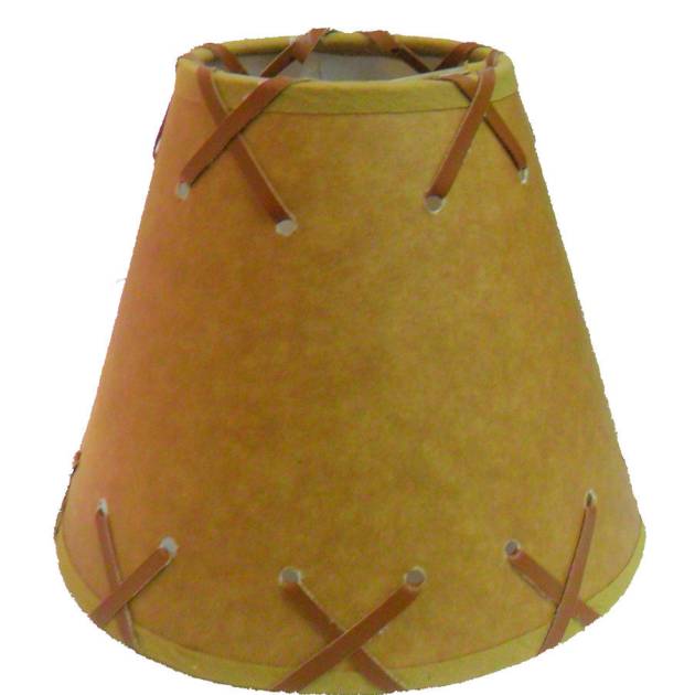 06" Rustic Faux oiled kraft clip-on lamp shade with lacing top and bottom.