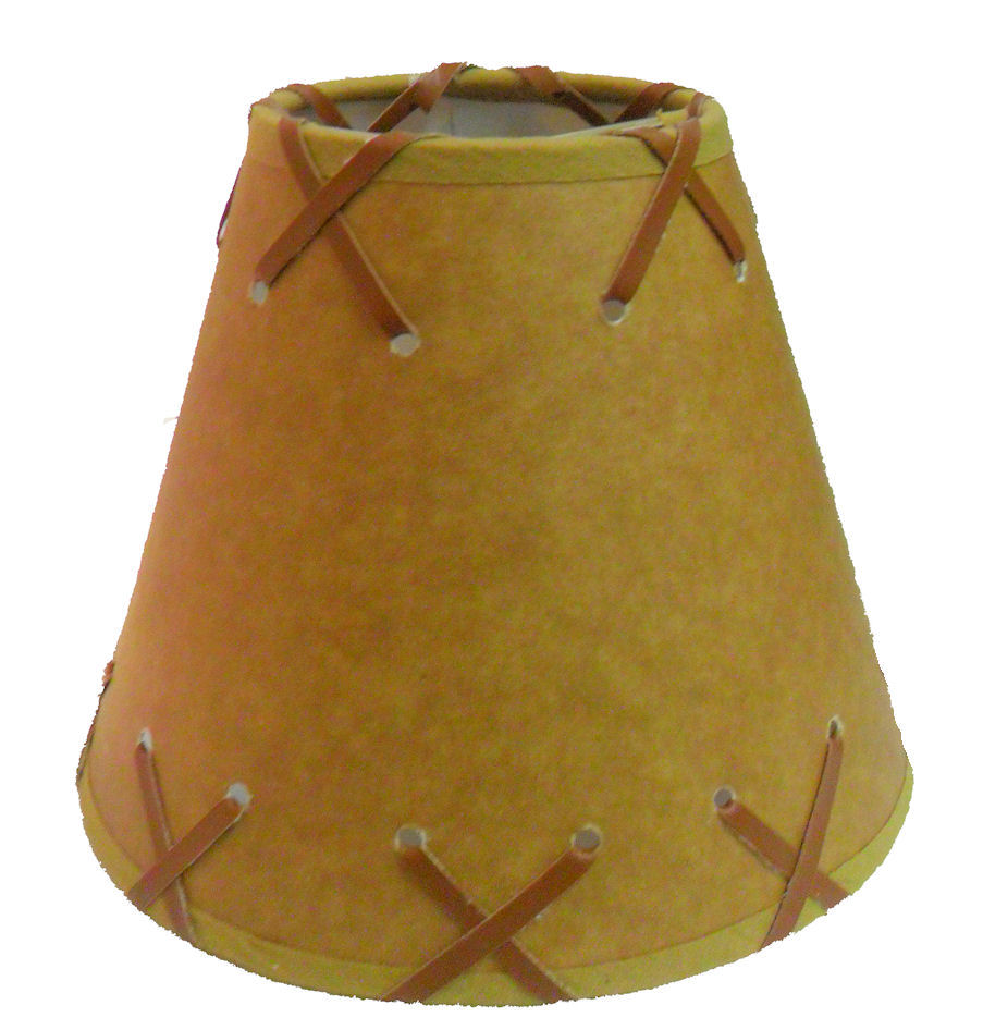 06" Rustic Faux oiled kraft clip-on lamp shade with lacing top and bottom.